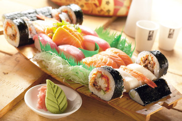 Sushi set decorated in race car shape
