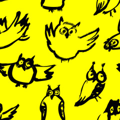 Background with sketchy owls. Seamless pattern with doodle owls
