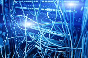 Network panel, switch and cable in data center
