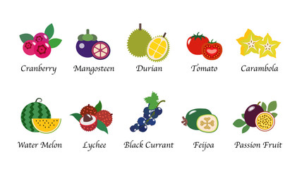 Organic nature health fruit isolated vector collection set