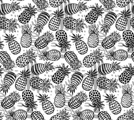 Vector seamless pattern with ornate pineapple fruits