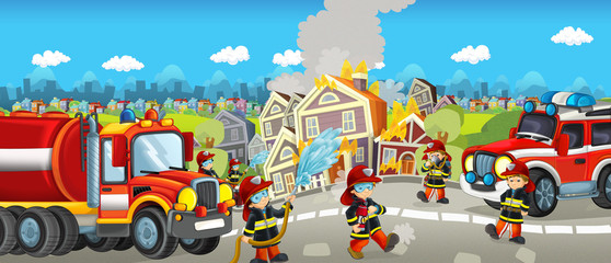 Cartoon happy and funny city scene for different usage - illustration for children