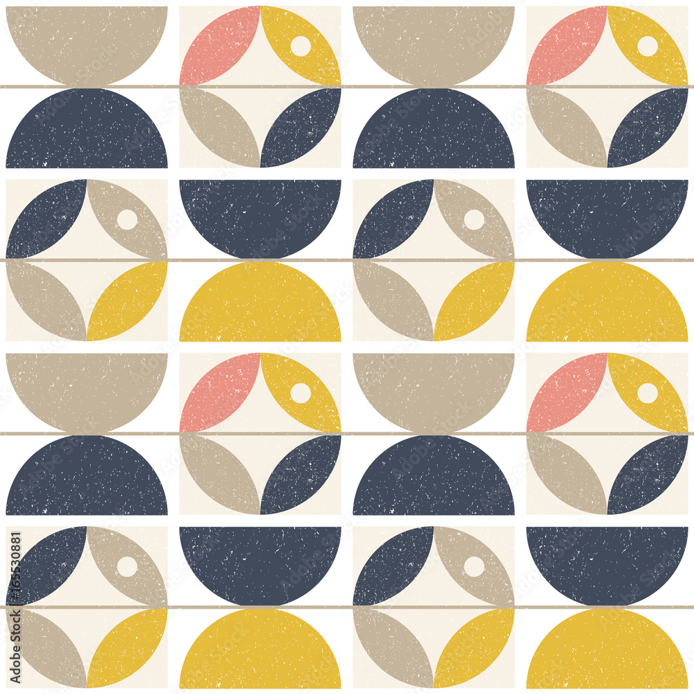 Aufkleber Modern vector abstract seamless geometric pattern with semi circles and circles in retro scandinavian style