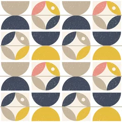 Behang Modern vector abstract naadloos geometrisch patroon met halve cirkels en cirkels in retro Skandinavische stijl © dinadankersdesign