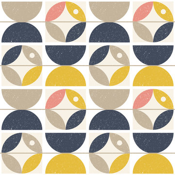 Fototapeta Modern vector abstract seamless geometric pattern with semi circles and circles in retro scandinavian style
