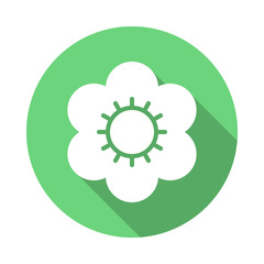 Flower flat icon. Round colorful button, circular vector sign with long shadow effect. Flat style design