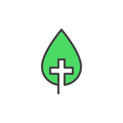 Obraz premium Natural medicine, leaf with cross filled outline icon, line vector sign, linear colorful pictogram isolated on white. Symbol, logo illustration. Pixel perfect vector graphics