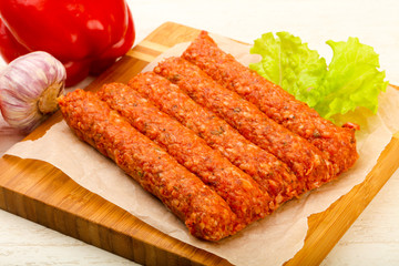 Raw beef sausages