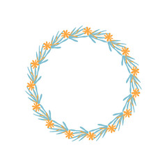 Vector botanical illustration with a wreath made of stylized hand drawn flowers.