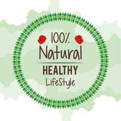 color background with circular logo of one hundred percent natural healthy lifestyle