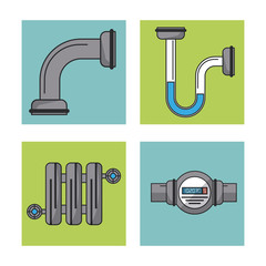 white background with frames of water pipeline and water meter vector illustration