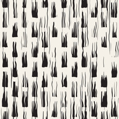 Vector seamless pattern with brush stripes and strokes. Black and white background with ink elements. Hand painted grunge texture.