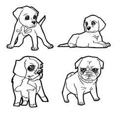 set of cartoon cute dog coloring page vector illustration
