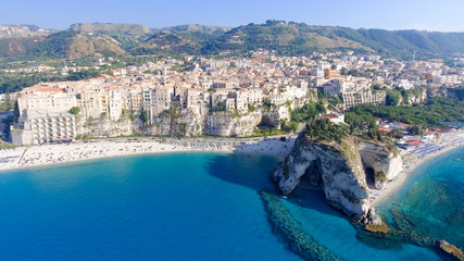 Amazing aerial view of Tropea Beach in Calabria, Italy - obrazy, fototapety, plakaty