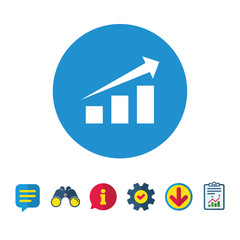 Chart with arrow sign icon. Success diagram symbol. Statistics. Information, Report and Speech bubble signs. Binoculars, Service and Download icons. Vector
