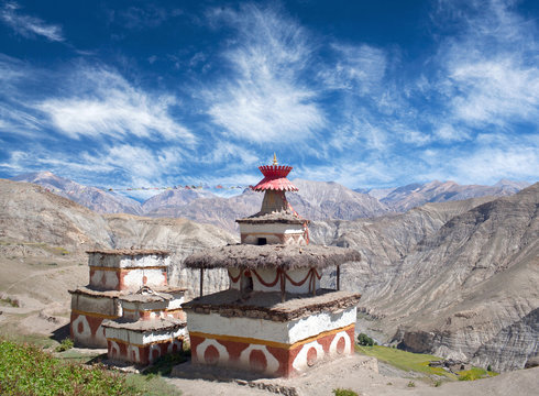 Ancient Bon stupa in Saldang village, Dolpo, Nepal, Himalayas