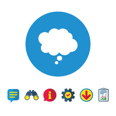 Comic speech bubble sign icon. Chat think symbol. Information, Report and Speech bubble signs. Binoculars, Service and Download icons. Vector