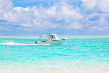 Fototapeta na wymiar Beautiful seascape with modern boat at resort