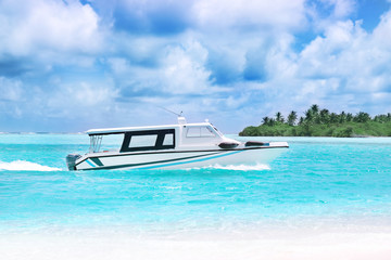 Fototapeta na wymiar Beautiful seascape with modern boat at resort