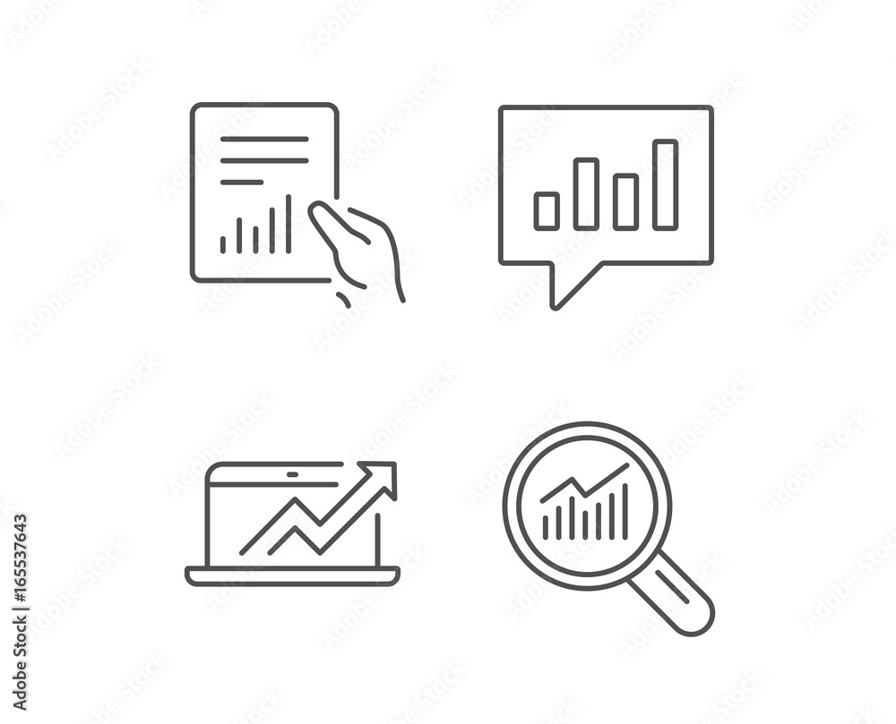 Aufkleber analysis, statistics line icons. chart, report and audit signs. data speech bubble and presentation 