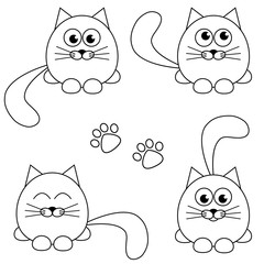 cute cat and footprint icons isolated on white