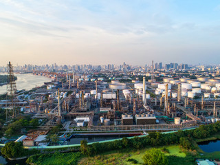 Aerial view Oil refinery .The factory is located in the middle of nature and no emissions. The area around the air pure.