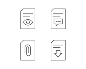 Document, Comment and Download line icons. Document Management, Attachment and Read file signs. Quality design elements. Editable stroke. Vector