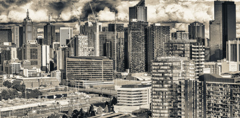 Melbourne aerial view with city skyscrapers