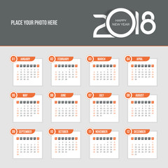 2018 Calendar - Week starts Sunday