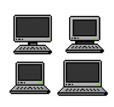 Pixelated set of PCs and Laptops - isolated vector illustration