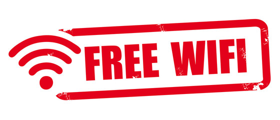 Free WiFi hotspot wireless signal - red rubber stamp vector icon © Trueffelpix