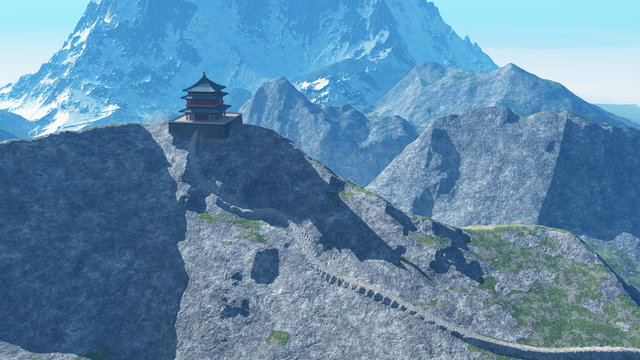 Sun temple - Buddhist shrine in the Himalayas 3d rendering