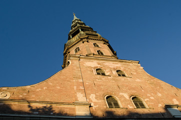  Peter's Church, Lutheran church in Riga, tower from bottom view