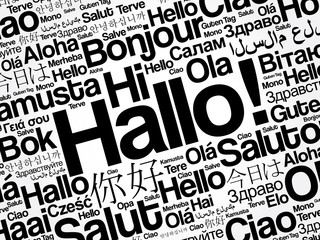 Hallo (Hello Greeting in German) word cloud in different languages of the world, background concept