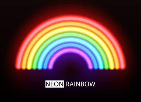 Neon rainbow. Vector glowing multicolored brushes