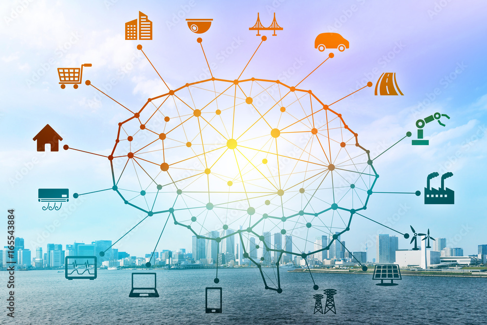 Poster AI concept. Artificial Intelligence and various industries.