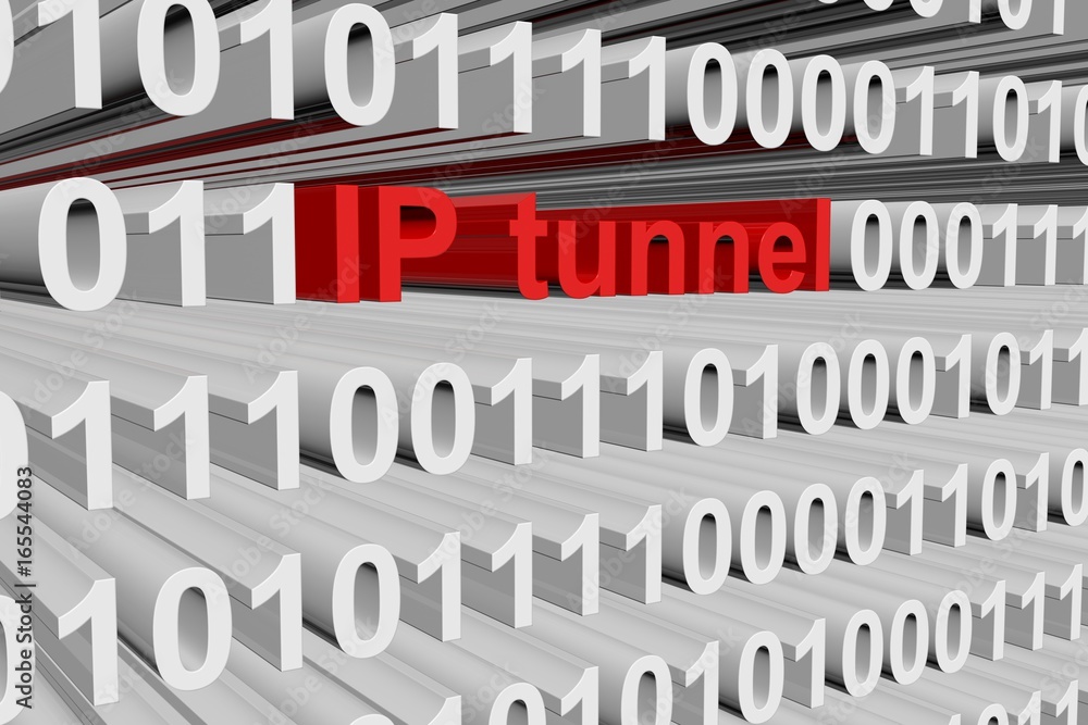 Poster ip tunnel in the form of binary code, 3d illustration