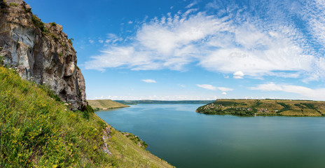 River canyon with green hills