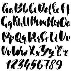 Hand drawn dry brush font. Modern brush lettering. Grunge style alphabet. Vector illustration.