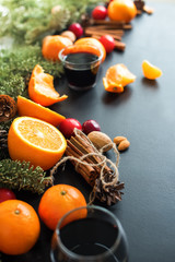 Mulled Wine Spices Fruits Black Background
