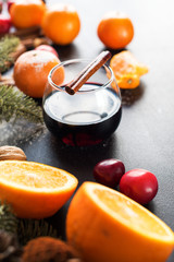Mulled Wine Spices Fruits Black Background