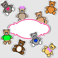 Set of Teddy Bear. Vector illustration EPS10 for sticker, label, price tag, banner, toy shop sign
