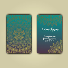 Luxury business cards with floral mandala ornament. Vintage decorative elements