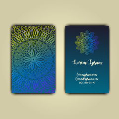 Luxury business cards with floral mandala ornament. Vintage decorative elements