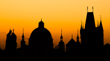 Fototapeta na wymiar Charles Bridge at sunset time, Old Town of Prague, Czech Republic.