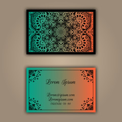 Luxury business cards with floral mandala ornament. Vintage decorative elements