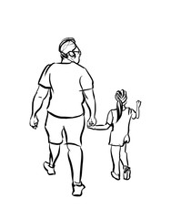 Fototapeta na wymiar father and daughter cartoon sketch