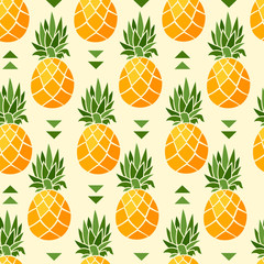 Seamless pattern of pineapple tropical fruit. Vector background.