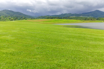 Landscape of Green lawn in a beautiful garden