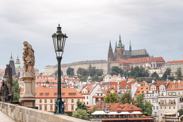 Obraz premium Castle stairs, view of Charles Bridge in Prague